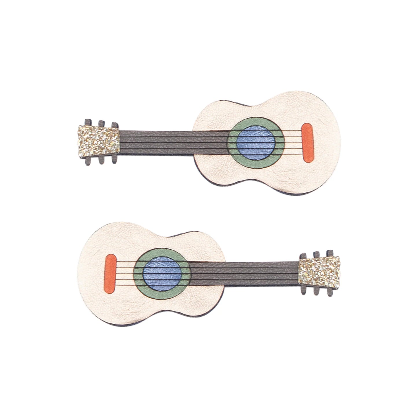 Super fun clips for mini musicians! This gorgeous duo of glittering guitars are sure to bring music to their ears!