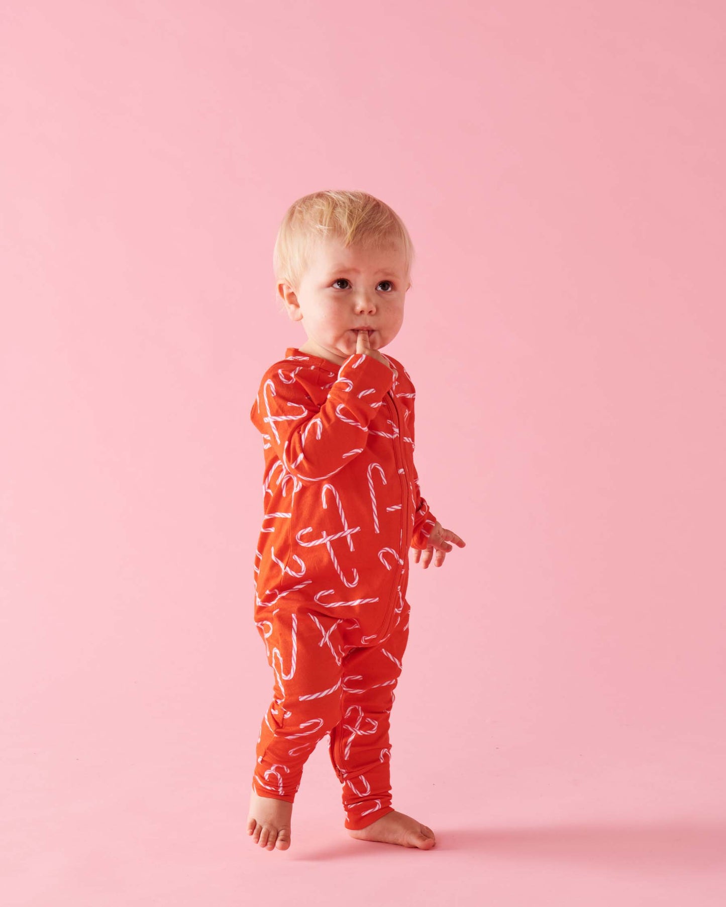 Candy Cane Organic Long Sleeve Zip Romper