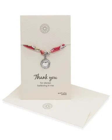 Gorgeous Liberty print ribbon bracelet with adjustable clasp pewter charm, mounted on a quoted