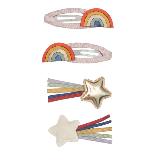 We just love this cheerful little pack of clips! Two radiant&nbsp;rainbows in a brilliant blast of colours<span data-mce-fragment="1">&nbsp;</span><span data-mce-fragment="1">plus two shooting stars with a colourful trail of grosgrain ribbon!</span>