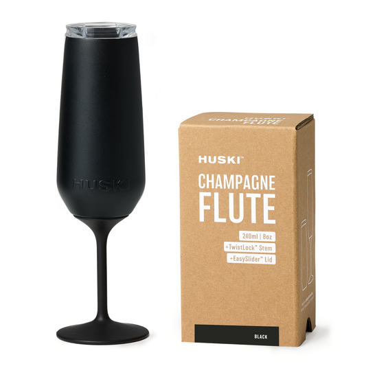 Black Champagne Flute.This is no ordinary champagne flute. Keep your bubbly sparkling and perfectly chilled for longer with a Huski Champagne Flute. Ideal for picnics, parties or any sparkling occasion. Keep drinks at the perfect temperature for hours without sacrificing style or convenience. Elevate your drinking experience with the detachable TwistLock™ Stem.