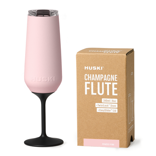 Powder pink colour. This is no ordinary champagne flute. Keep your bubbly sparkling and perfectly chilled for longer with a Huski Champagne Flute. Ideal for picnics, parties or any sparkling occasion. Keep drinks at the perfect temperature for hours without sacrificing style or convenience. Elevate your drinking experience with the detachable TwistLock™ Stem.