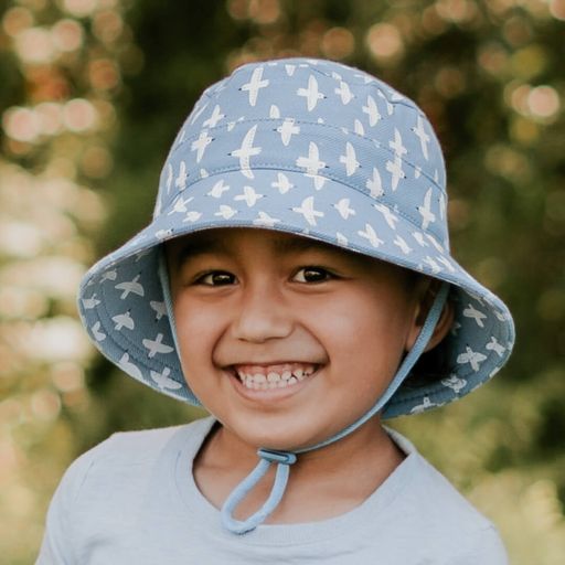 The Bedhead Classic Bucket hat is a UPF50+ kids sun hat featuring our unique 'anti-flop' technology ensuring brims won't flop in front of their eyes!  Made with super-stretchy and lightweight cotton jersey that keeps kids heads cool under the hot Australian conditions rated UPF50+ excellent protection. The classic styling of our Bucket hat is built for comfort and has a fit that is second to none.