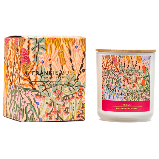 One of our bestsellers, reimagined with new artwork by Amy Gibbs.

Wander through the diverse flora and fauna of the Australian bushlands with this rich blend of invigorating lemon, eucalyptus, patchouli, pine and lemon myrtle.