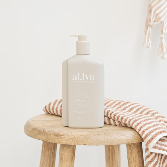 The al.ive body Australian made hand &amp; body range combines product purity with designer aesthetics to stimulate your senses and shape your surroundings.

This uplifting Hand &amp; Body Wash is crafted with Coconut, Cotton Seed Oil and Aloe Vera Leaf Juice to cleanse and revitalise the skin.
