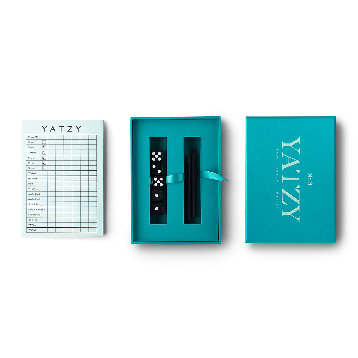 Enjoy a game of Yatzy with these stylish and minimal 5 black dice, 2 black wooden pencils and a 50-page scorecard. Printworks games are packaged in such beautifully designed boxes that they are perfect even just on display when not in use!