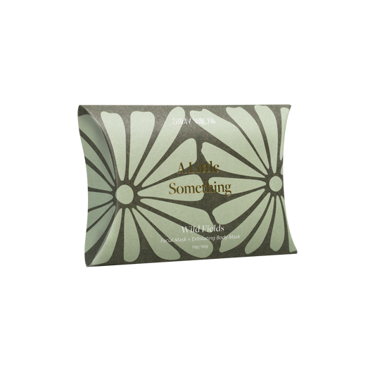 Stray Willow's Pocket Duo 'A Little Something' Wild Fields. This enchanting duo features the Green Smoothie Facial Mask and the Exfoliating Body Mask, both crafted with care to provide a rejuvenating and nourishing experience.