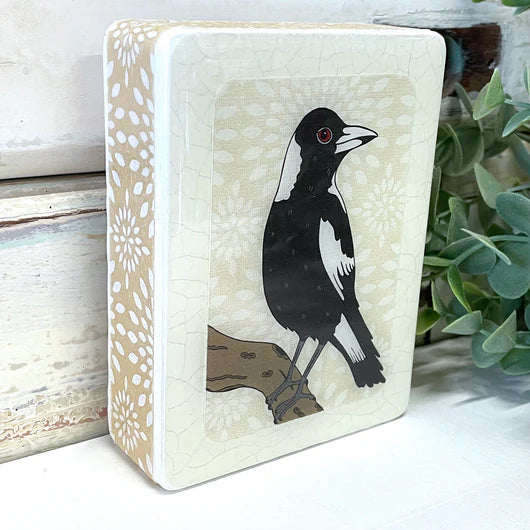 Mini Woodblock - Magpie