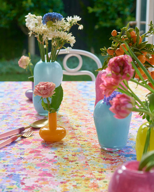 Elevate your winter dining experience with our Posie Lane Linen Tablecloth. Perfect for cozy gatherings and hearty home-cooked meals, this tablecloth sets the scene for memorable moments with your loved ones. Made from 100% French flax linen this tablecloth is a beautiful display of abundance, boasting a delightful explosion of colourful blooms, where every flower bursts with playful charm and rainbow-filled joy. Not only are our table linens stylish, but they are durable enough. round 