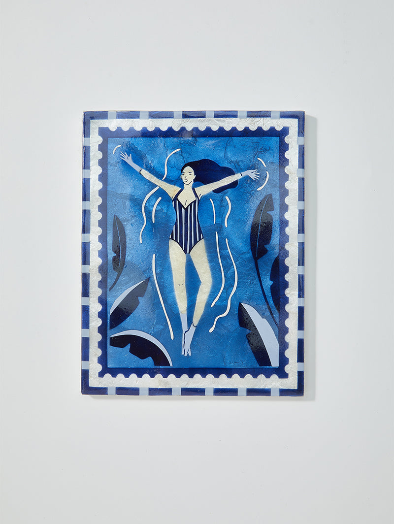 introducing our captivating Resort Wall Art series, where swimsuit clad women bask in the shimmering ambiance of a glamorous hotel resort pool. Each piece is meticulously designed and hand-painted on authentic capiz shell from the Philippines, making every artwork a unique piece. 