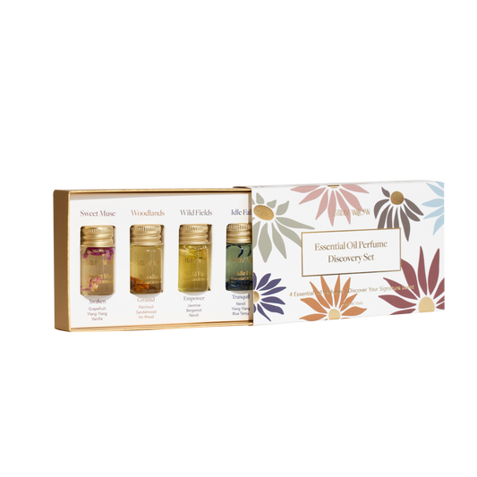 Discover a curated collection of four miniature scents to indulge your senses and inspire your journey of self-expression. Each mini perfume is crafted with 100% natural essential oils, letting you explore and embrace the art of scent in its purest form.