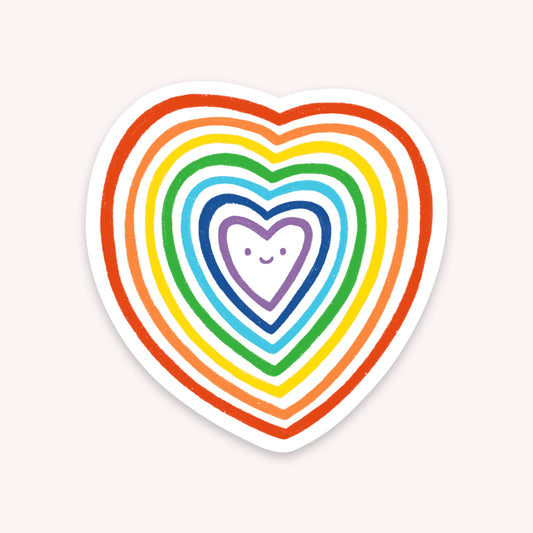 Let this sticker brighten your day and serve as a symbol of love, joy and inclusivity. Featuring a sweet illustrated rainbow heart with smiling face.

Made from the highest quality vinyl, perfect for decorating your laptop, water bottle, notebooks, planner, phone case and more.