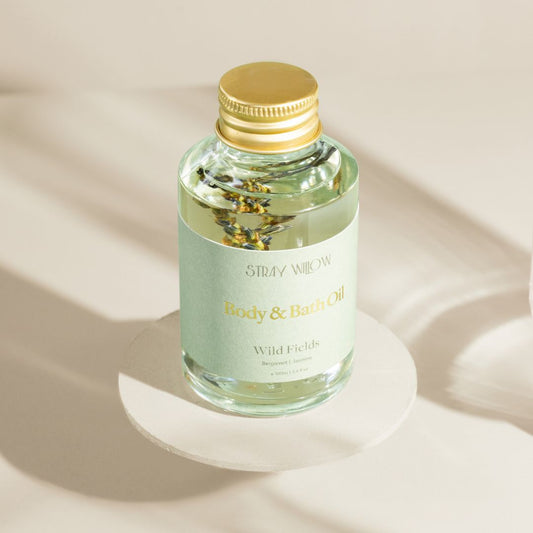 Our Wild Fields Body &amp; Bath Oil is here to help you indulge in daily self care rituals, providing nourishment to your skin, hair and nails.

A lightweight oil infused with vitamins and essential fatty acids to improve skins appearance while encapsulating your senses with a floral blend of essential oils.

Our natural formula contains no harsh chemicals and is perfect for everyday use on even the most sensitive skin.