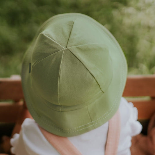 Our Baby Buckets have a soft flexible brim that introduces babies and toddlers to an angled brim that frames their line of sight. All Bedhead hats are made from our super-stretchy and lightweight cotton jersey and come with a stretchy chin strap