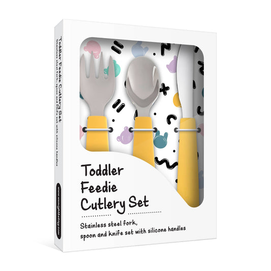 The We Might Be Tiny Cutlery Set is exactly what your little explorer needs to feel in charge and rock dinnertime like a superstar self-feeder in the making.  Our toddler cutlery set has been ergonomically designed to suit growing hands. The solid, non-slip silicone handles give your tiny human the confidence to really dig in without dropping any prized spag bol.