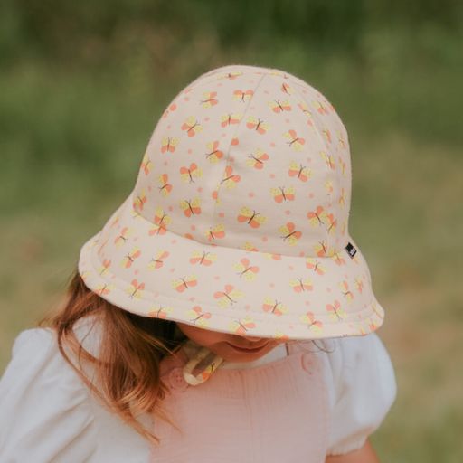 The Bedhead Toddler Bucket hat is a fabulous baby sun hat featuring a soft flexible brim and rated is UPF50+ Excellent Protection!  Our Toddler Buckets have a soft flexible brim that introduces babies and toddlers to an angled brim that frames their line of sight. All Bedhead hats are made from our super-stretchy and lightweight cotton jersey and come with a stretchy chin strap