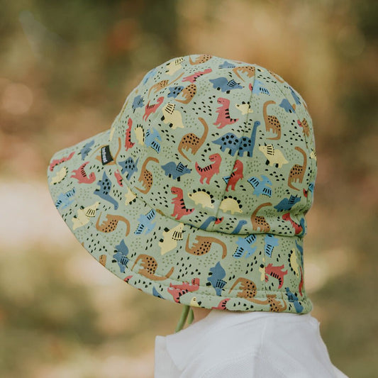 Our Toddler Buckets have a soft flexible brim that introduces babies and toddlers to an angled brim that frames their line of sight. All Bedhead hats are made from our super-stretchy and lightweight cotton jersey and come with a stretchy chin strap