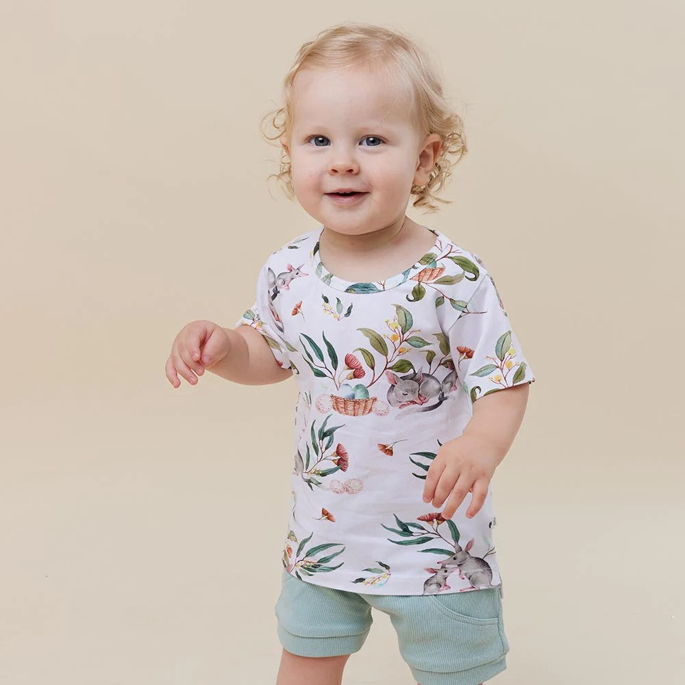 Our T-Shirts are practical whilst being very stylish and coordinate well with our pants and shorts. They are easy to wear and comfy for bub. All Snuggle Hunny clothing is made with GOTS Certified Organic Cotton CU 1182228.  The Bilby print is part of our Easter collection.