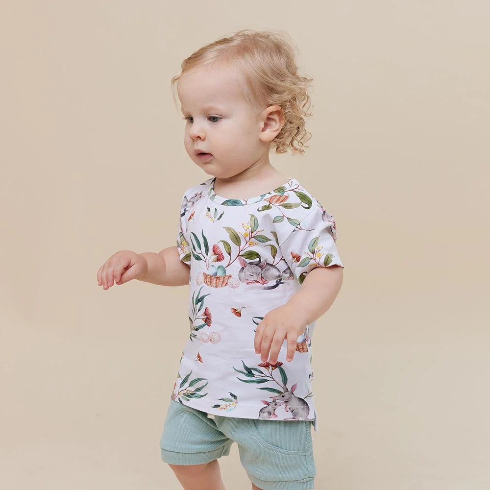 Our T-Shirts are practical whilst being very stylish and coordinate well with our pants and shorts. They are easy to wear and comfy for bub. All Snuggle Hunny clothing is made with GOTS Certified Organic Cotton CU 1182228.  The Bilby print is part of our Easter collection.