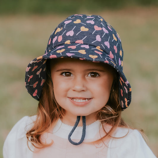 Our Toddler Buckets have a soft flexible brim that introduces babies and toddlers to an angled brim that frames their line of sight. All Bedhead hats are made from our super-stretchy and lightweight cotton jersey and come with a stretchy chin strap