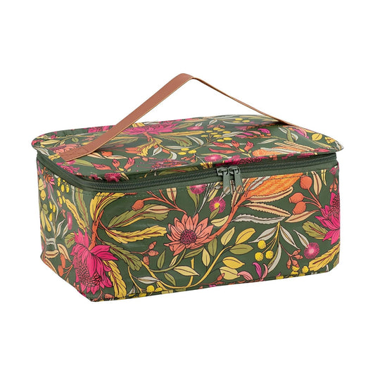 Stash Bag by Kollab in waratah print constructed in water-resistant material so it’s easy to wipe down and clean.