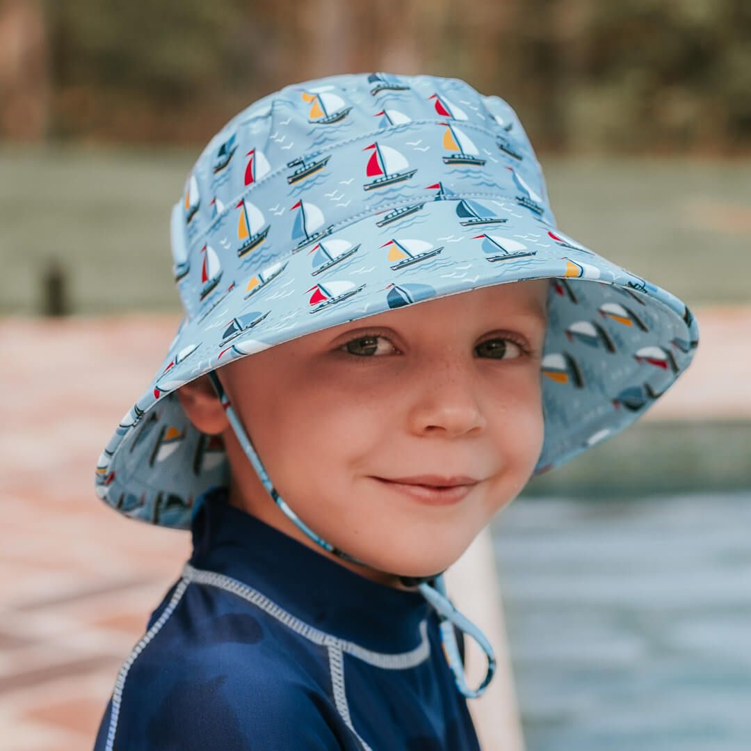 The Bedhead Swim Bucket Hat is a UPF50+ kids sun hat with our unique 'anti-flop' brim that won't flop in front of children??s eyes (even when wet!)