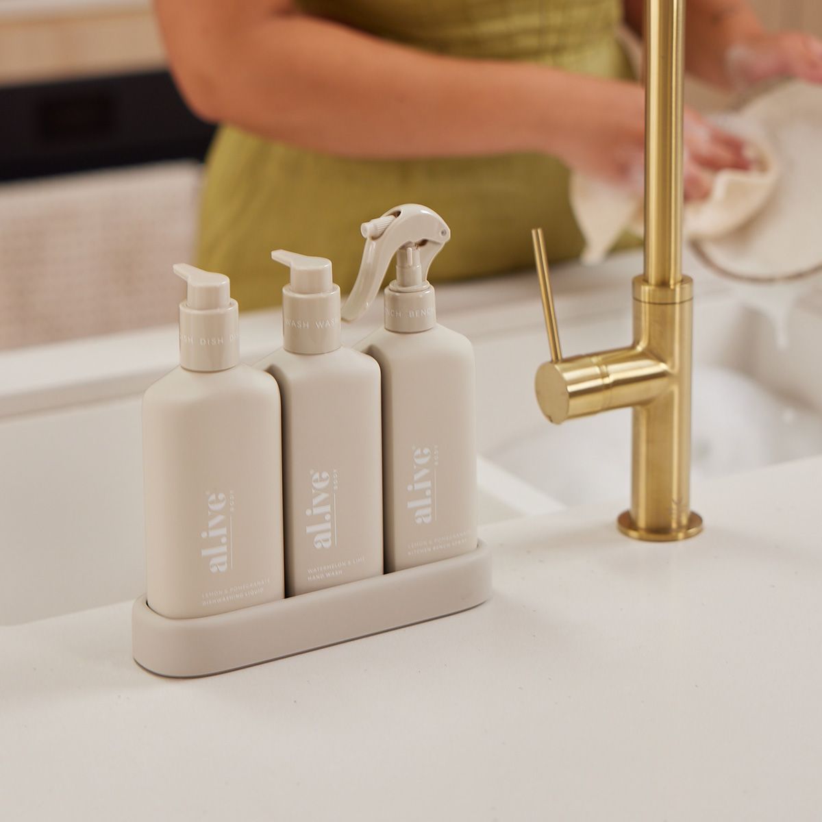 Dishwashing Liquid, Hand Wash & Bench Spray + Tray, Premium Kitchen Trio