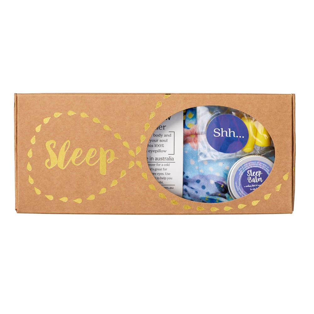 Our Sleep gift pack includes a lavender eye pillow, a natural tin of sleep balm, and earplugs.  Hand-made in Australia.  A perfect gift for loved ones who need some extra help with sleep!  The eye pillow and sleep balm are handmade in Melbourne from all-natural and organic materials. The eye pillow is really useful for tired eyes, for headaches, and for helping you get to sleep at night Warm in the microwave or chill in the freezer.