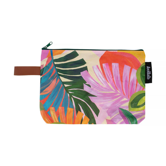 <p>The perfect carryall clutch in the prints you love.</p> <p>Use as a purse for your sunglasses, key's and phone, a makeup bag, wet bag for your swimwear... or for any storage you need!</p> <p>* Easy zip closure. </p> <p>* Can fit a tablet. </p> <p>* Features reinforced, wrist carry handle.   </p> <p>* L 30cm x H 26cm x D 4cm.</p>