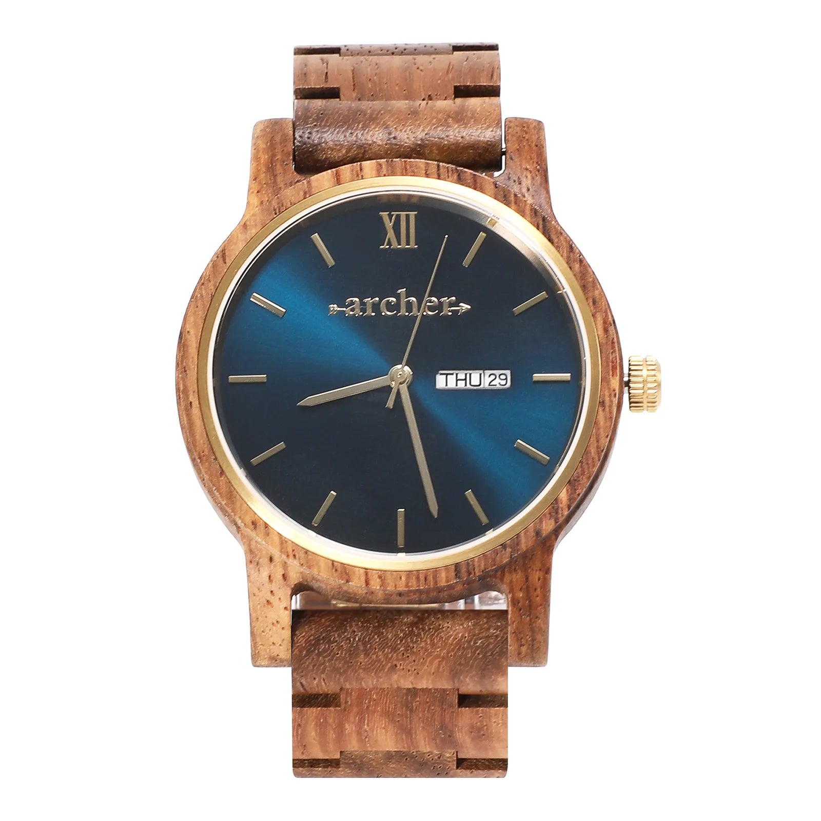 Set sail in the new Odyssey 42mm watch, featuring a stylish navy dial and timeless gold features, the Odyssey was made to inspire adventure.  Handcrafted with smooth Kosso wood and strong sapphire coated glass, the Odyssey will become your new favourite accessory, impressive and built to last. 