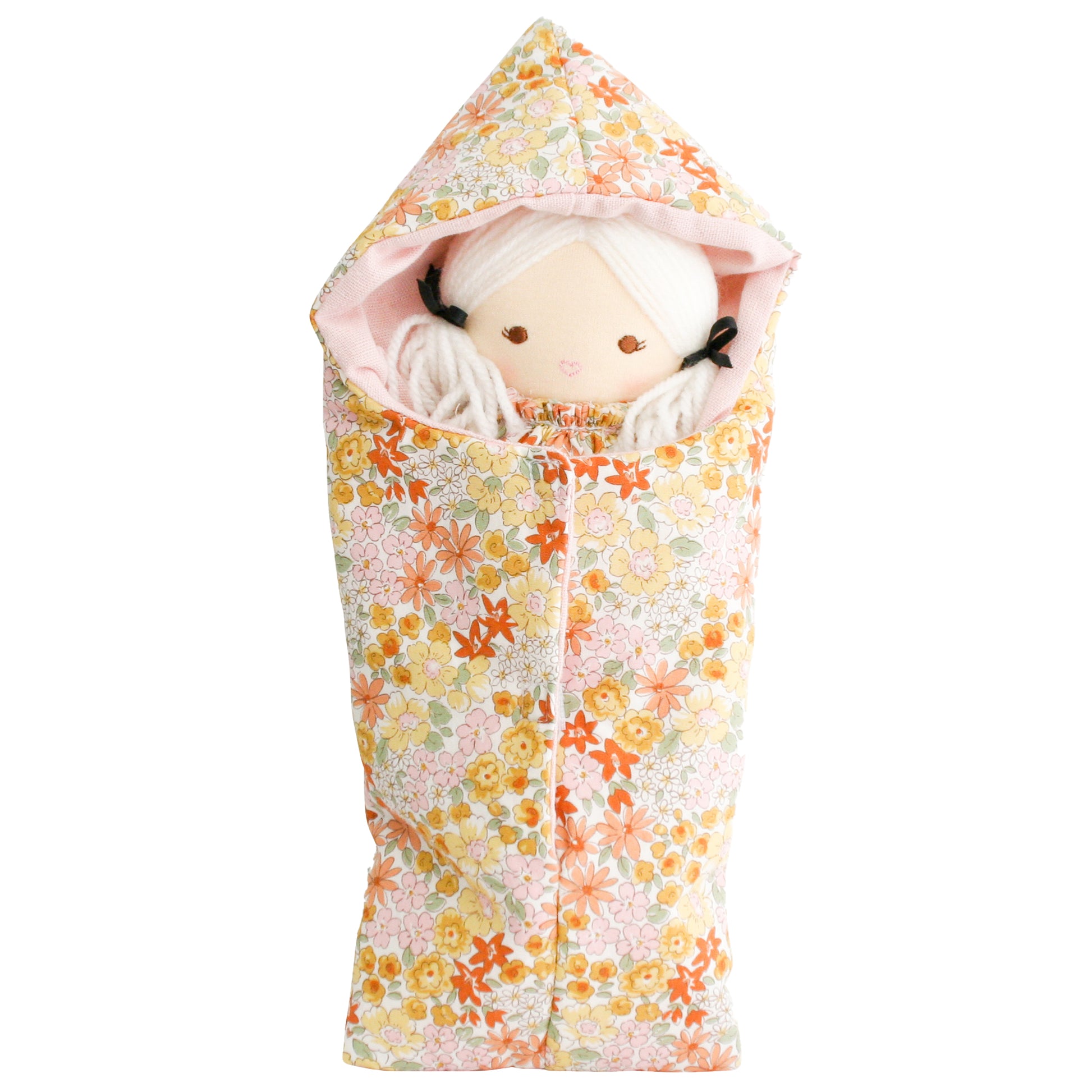 A sweet mini sleeping bag so easy to be taken out on an adventure. Perfect for our asleep/awake range of baby's. So soft and snugly.  Approx 30cm long. Suitable 3yrs.
