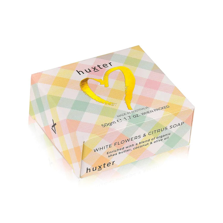 Mini Boxed Guest Soap - Pastel Checks - Foil Heart - W/Flowers & Citrus 50gm